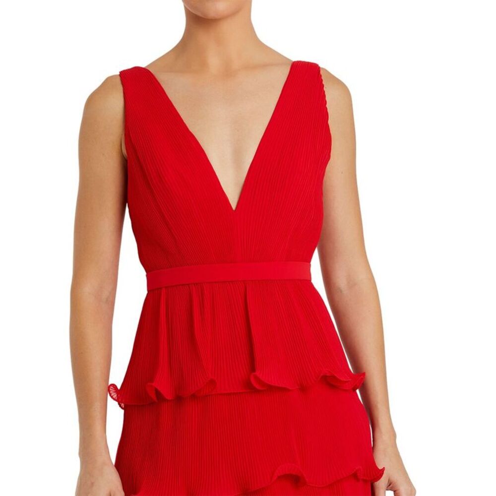 Mac Duggal Vibrant Red V-Neck Tiered Ruffle Maxi Dress - Picture 3 of 5
